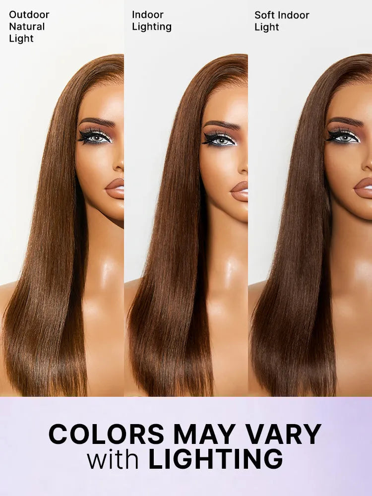 Rich Chocolate Brown Silky Straight 180% Density Glueless 13x4 Lace Frontal Wig Pre-Cut Lace