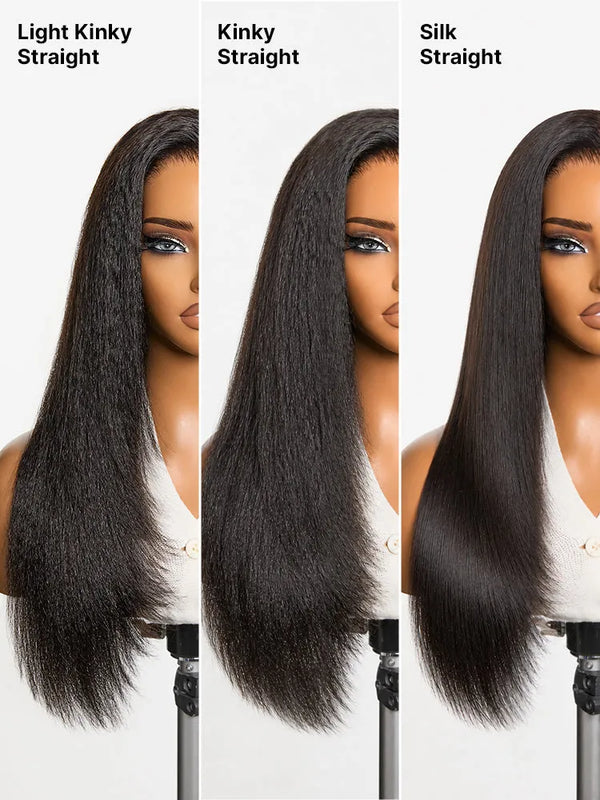 180% Density Light Kinky Straight Butterfly Cut Layered / Kinky Body Wave Glueless 7x6 Closure HD Lace Wig Pre-Cut Lace