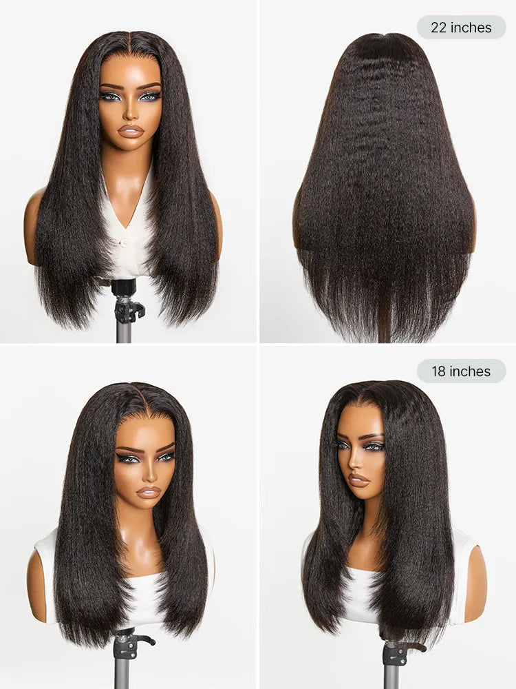 180% Density Light Kinky Straight Butterfly Cut Layered / Kinky Body Wave Glueless 7x6 Closure HD Lace Wig Pre-Cut Lace