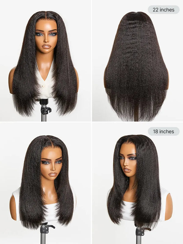 180% Density Light Kinky Straight Butterfly Cut Layered / Kinky Body Wave Glueless 7x6 Closure HD Lace Wig Pre-Cut Lace