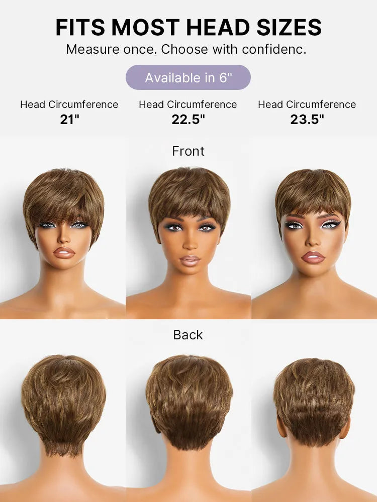 Throw On & Go Light Blonde Short Cut with Bangs Wig Ultra Comfort Skin-Like Soft Care Glueless Wig