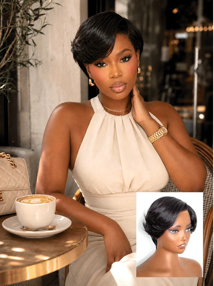 Elegant Natural Black Layered Short Pixie Cut Minimalist HD Lace Wig Pre-cut Lace Main image