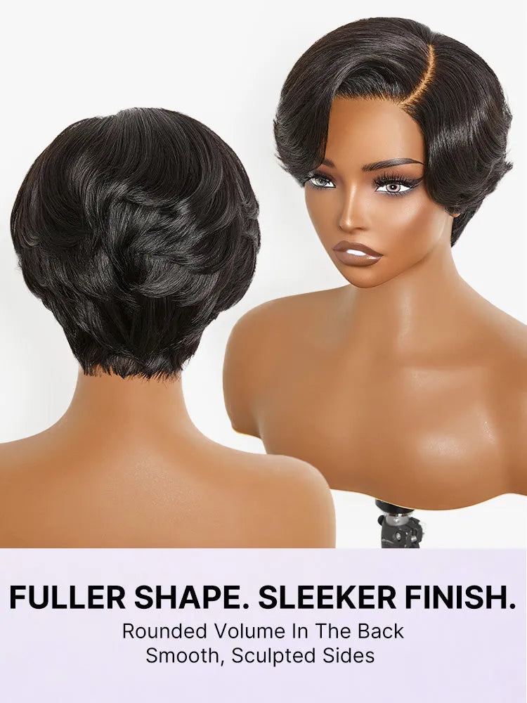 Elegant Natural Black Layered Short Pixie Cut Minimalist HD Lace Wig Pre-cut Lace