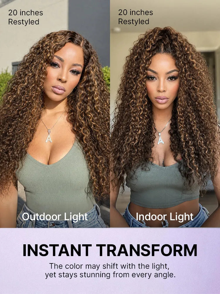 Luvme All-Day Comfort™ Wig PartingMax Brown Highlights Funmi Curly 7x6 Closure HD Lace Glueless Wig Pre Cut Lace