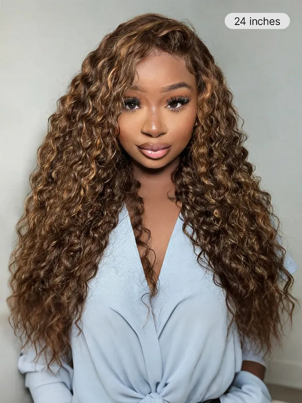 Luvme All-Day Comfort™ Wig PartingMax Brown Highlights Funmi Curly 7x6 Closure HD Lace Glueless Wig Pre Cut Lace