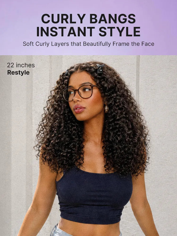 Beginner Friendly 200% Density Kinky Curly with Bangs Glueless 5x5 Closure Pre-Cut Lace Wig All Head Sizes Fit Cap Secondary image