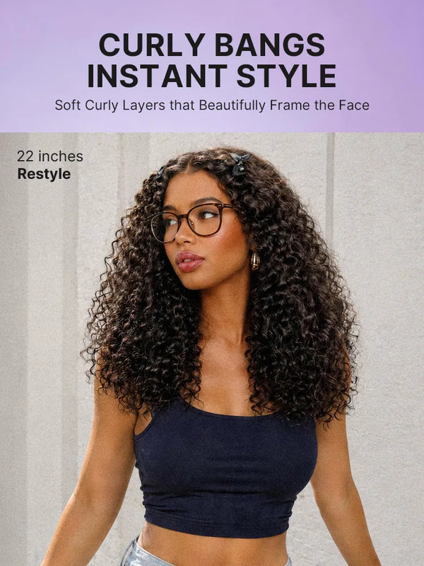 Beginner Friendly 200% Density Kinky Curly with Bangs Glueless 5x5 Closure Pre-Cut Lace Wig All Head Sizes Fit Cap