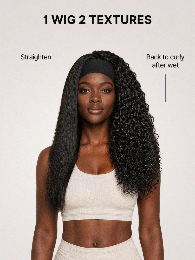 Beginner Friendly Water-Wave Wet and Wavy Headband Wig with Integrated Cooling Silk Headband, Effortless Wet-to-Dry Transformation (Get 2 Free Headbands)