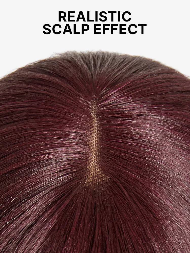 Put On and Go Reddish Purple Layered Cut Yaki Straight Minimalist Lace Bob Wig with Bangs All-Day Comfort Cap