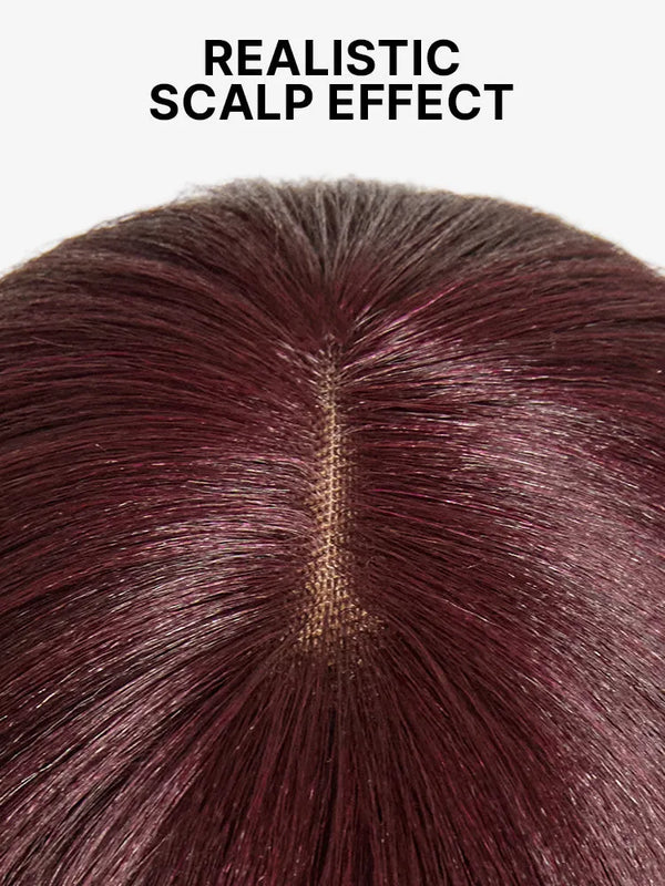 Put On and Go Reddish Purple Layered Cut Yaki Straight Minimalist Lace Bob Wig with Bangs All-Day Comfort Cap