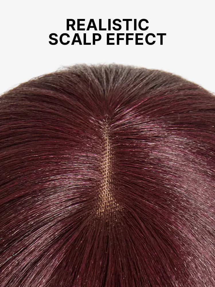 Reddish Purple Realistic Glueless Yaki Straight Bob with Bangs Minimalist Lace Bob Wig All-Day Comfort Cap