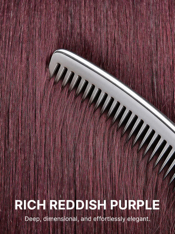 Reddish Purple Realistic Glueless Yaki Straight Bob with Bangs Minimalist Lace Bob Wig All-Day Comfort Cap