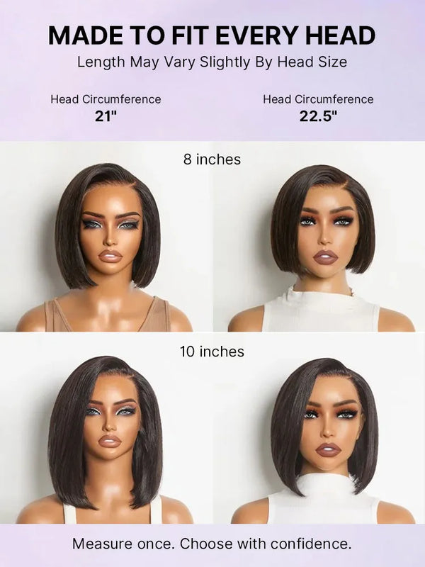 PreMax Wigs | Super Natural Hairline Silky Blunt Cut Bob Glueless 13x4 Frontal Lace Human Hair Short Wig Pre-Cut Lace