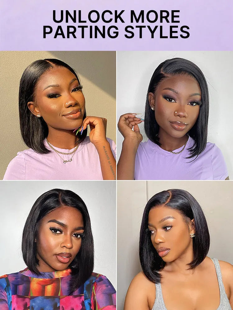 PreMax Wigs | Super Natural Hairline Silky Blunt Cut Bob Glueless 13x4 Frontal Lace Human Hair Short Wig Pre-Cut Lace Secondary image