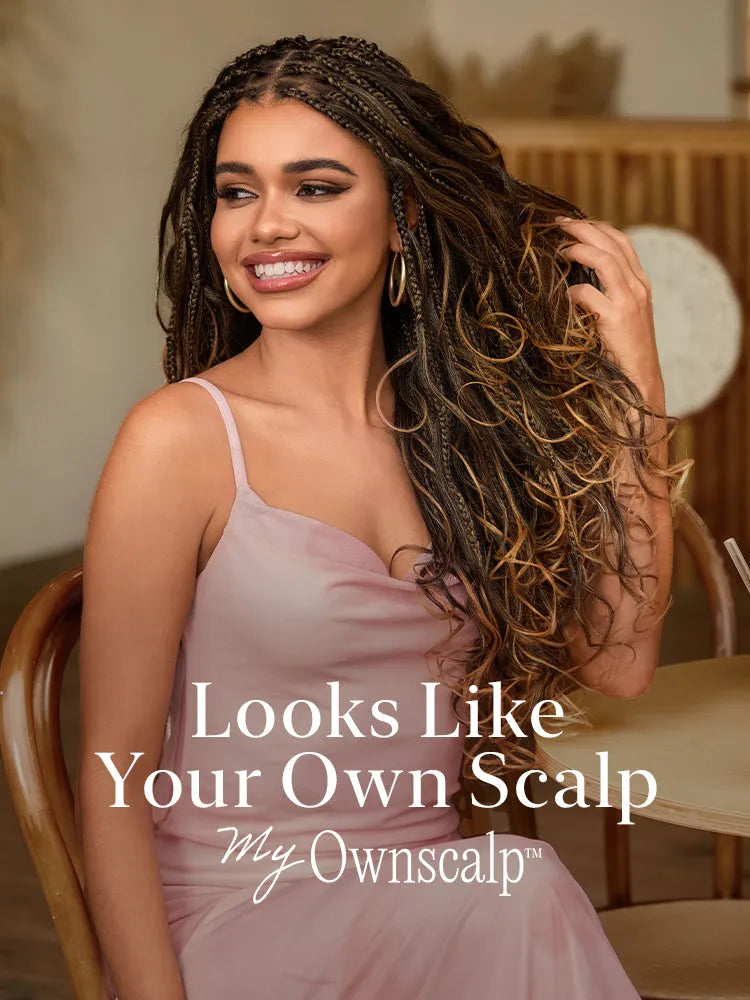 OwnScalp™Ombre Honey Blonde French Curl Knotless Boho Braids HD Full Lace Long Wig Flexi Fit Invisi Drawstring Cap - US Only Secondary image