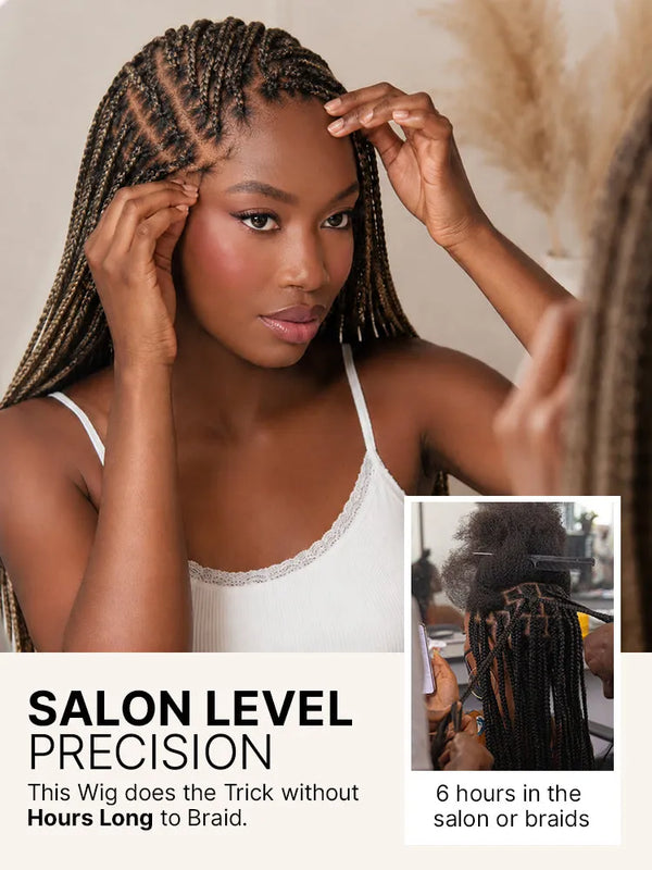 OwnScalp™Ombre Honey Blonde French Curl Knotless Boho Braids HD Full Lace Long Wig Flexi Fit Invisi Drawstring Cap - US Only