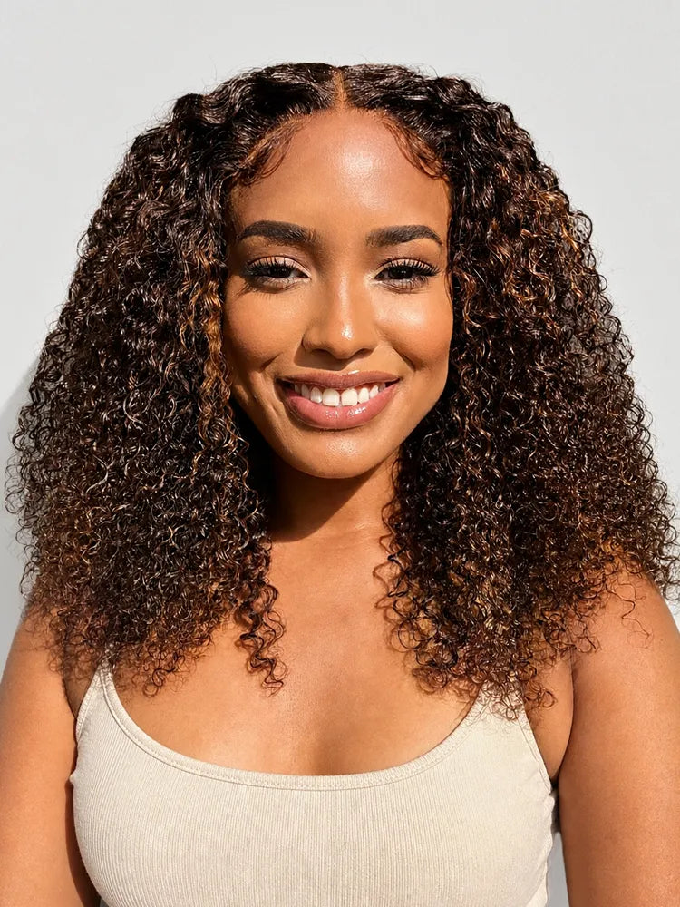 180% Density Copper Highlight Kinky Curly Glueless 5x5 Lace Closure Wig Pre-Cut Lace Main image
