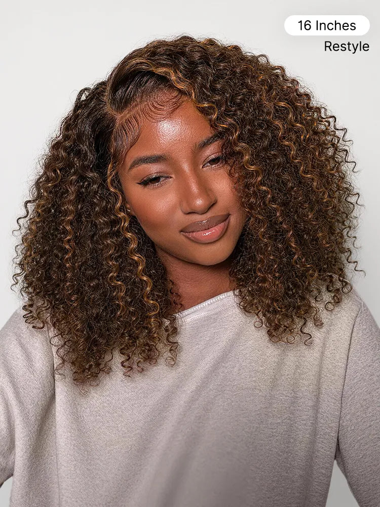 180% Density Copper Highlight Kinky Curly Glueless 5x5 Lace Closure Wig Pre-Cut Lace Secondary image