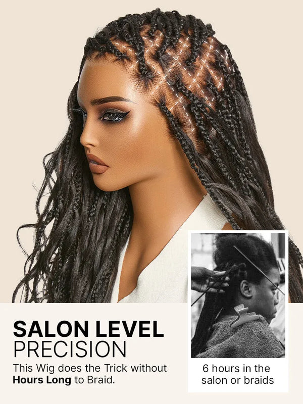 OwnScalp™ French Curl Knotless Boho Braids HD Full Lace Long Wig Flexi Fit Invisi Drawstring Cap - US Only