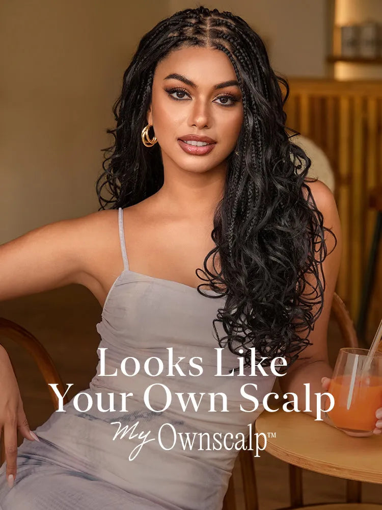 OwnScalp™ French Curl Knotless Boho Braids HD Full Lace Long Wig Flexi Fit Invisi Drawstring Cap - US Only Secondary image