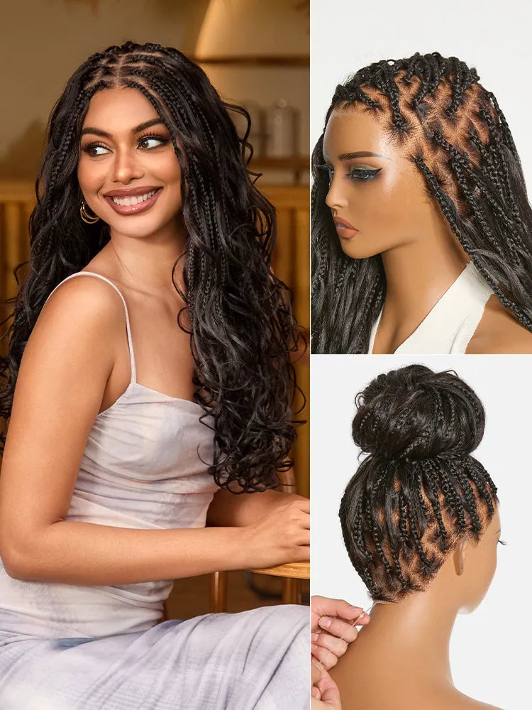 OwnScalp™ French Curl Knotless Boho Braids HD Full Lace Long Wig Flexi Fit Invisi Drawstring Cap - US Only Main image