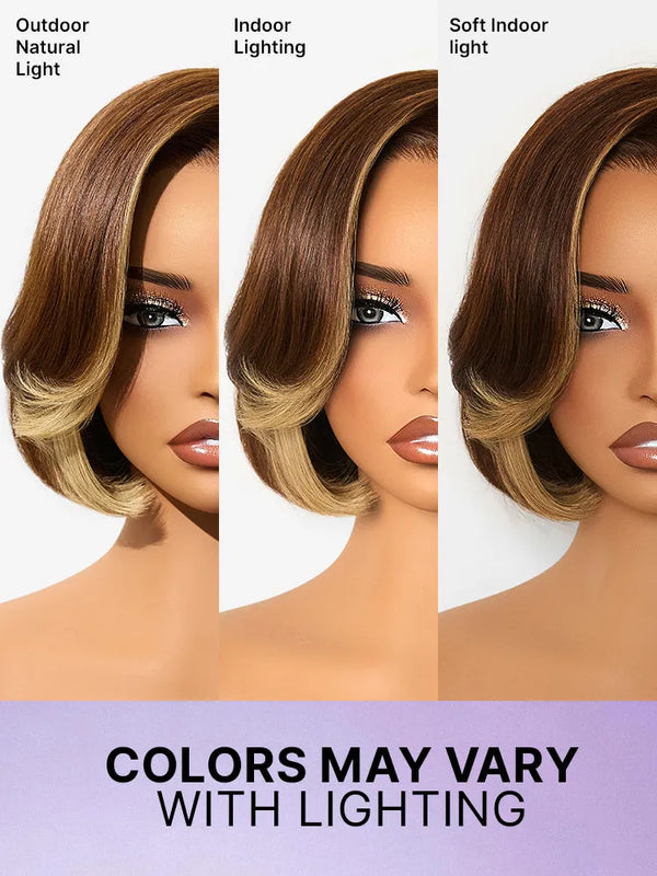 All-Day Comfort Honey Blonde Face-Framing Highlights Blow Out Layered Cut Glueless 5x5 Closure Lace Bob Wig Pre-cut Lace