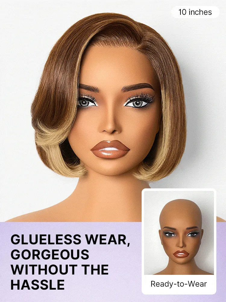 All-Day Comfort Honey Blonde Face-Framing Highlights Blow Out Layered Cut Glueless 5x5 Closure Lace Bob Wig Pre-cut Lace