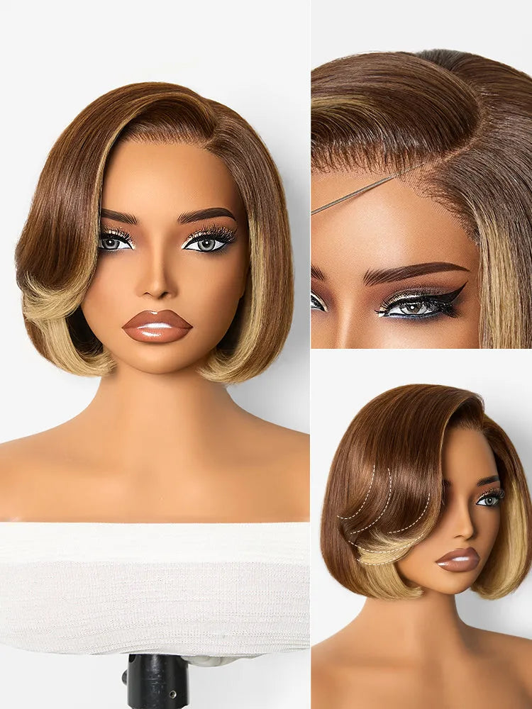 All-Day Comfort Honey Blonde Face-Framing Highlights Blow Out Layered Cut Glueless 5x5 Closure Lace Bob Wig Pre-cut Lace Main image