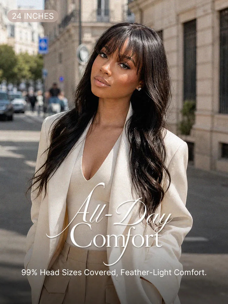 Luvme All-Day Comfort™ Wig 180% Density Loose Body Wave Glueless 7x6 Closure HD Lace Human Hair Wig with Bangs Pre-Cut Lace Secondary image