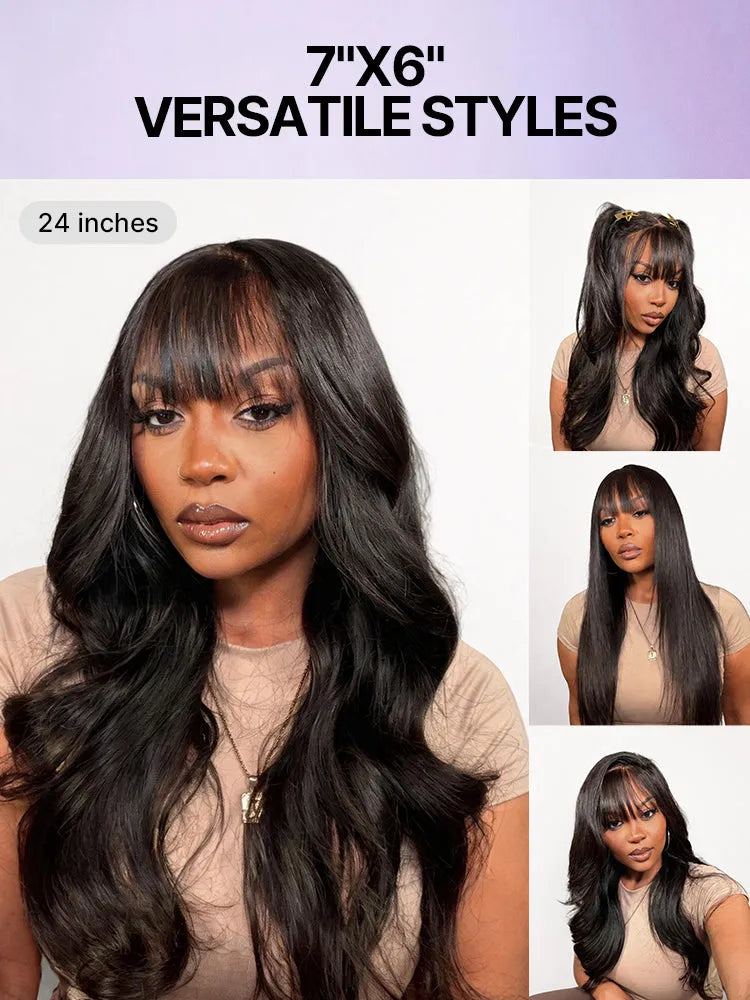 Luvme All-Day Comfort™ Wig 180% Density Loose Body Wave Glueless 7x6 Closure HD Lace Human Hair Wig with Bangs Pre-Cut Lace