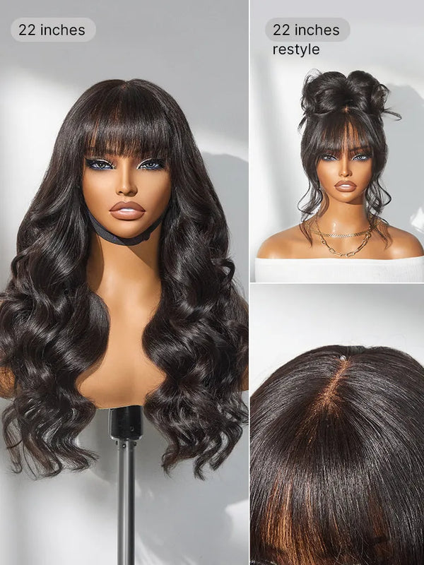 Luvme All-Day Comfort™ Wig 180% Density Loose Body Wave Glueless 7x6 Closure HD Lace Human Hair Wig with Bangs Pre-Cut Lace