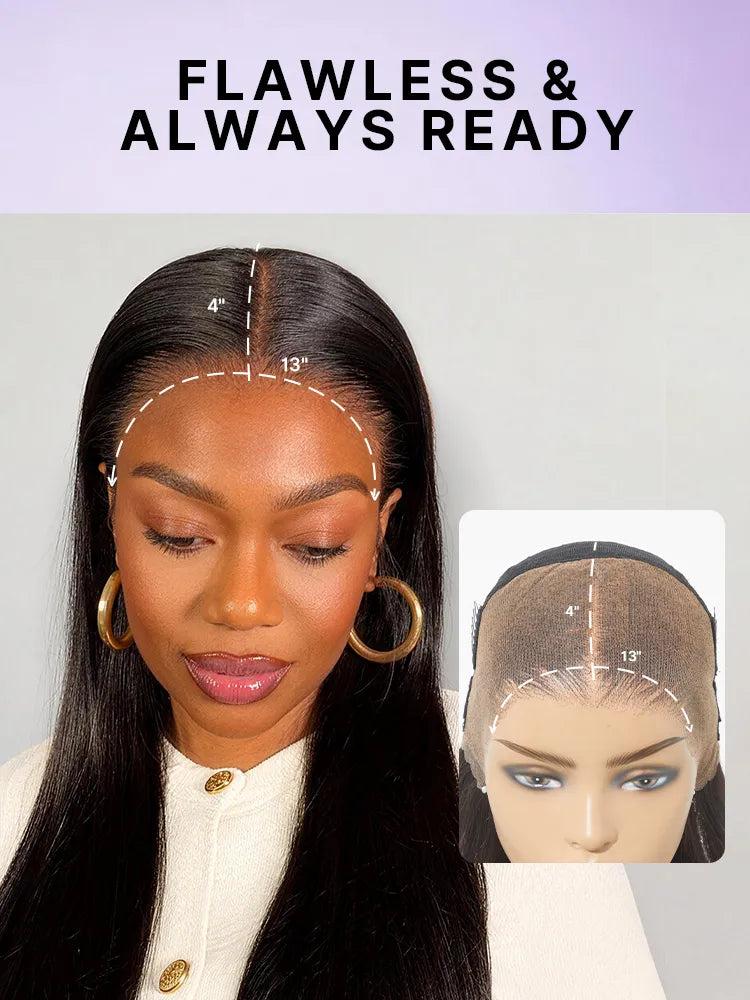 PreMax Wigs | Super Natural Hairline Silky Straight Glueless 13x4 Frontal Lace Wig Human Hair Pre-Cut Lace