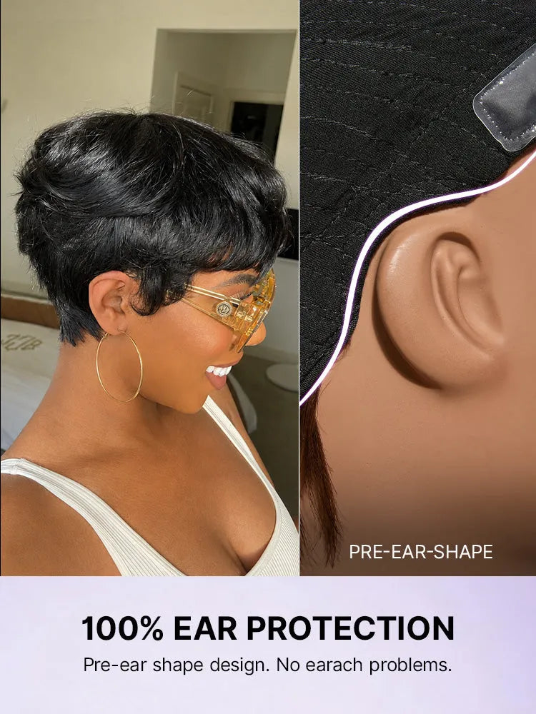 Throw On & Go Short Cut with Bangs Wig Ultra Comfort Skin-Like Soft Care Glueless Wig Hair Loss Friendly Secondary image
