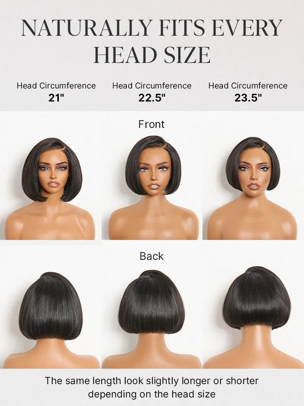 180% Density Sleek Short Bob Minimalist HD Lace Wig Pre-cut Lace All-Day Comfort Cap