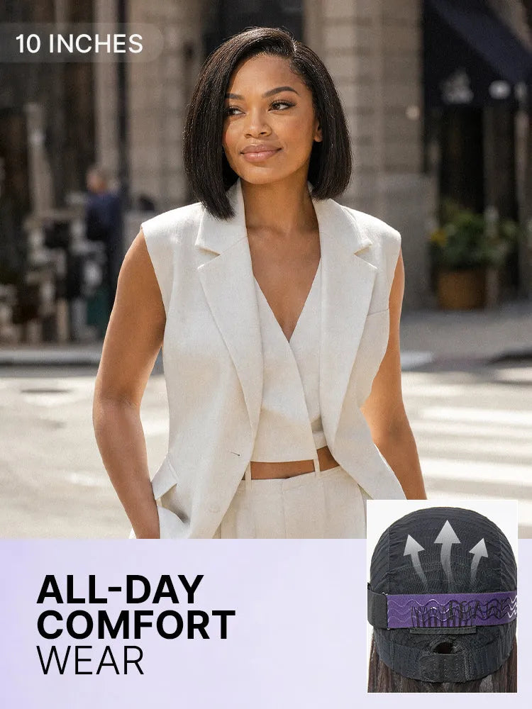 180% Density Sleek Short Bob Minimalist HD Lace Wig Pre-cut Lace All-Day Comfort Cap