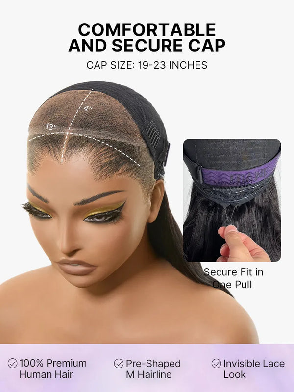 Lagos Hairline Over-Plucked M-Shaped Hairline Natural Looking Silky Straight Human Hair 13×4 Lace Frontal Wig Pre-Cut Lace