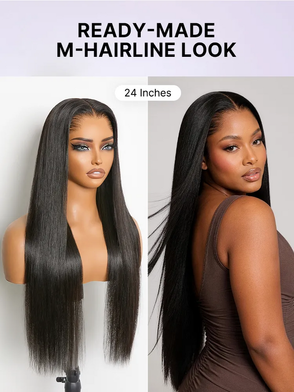 Lagos Hairline Over-Plucked M-Shaped Hairline Natural Looking Silky Straight Human Hair 13×4 Lace Frontal Wig Pre-Cut Lace