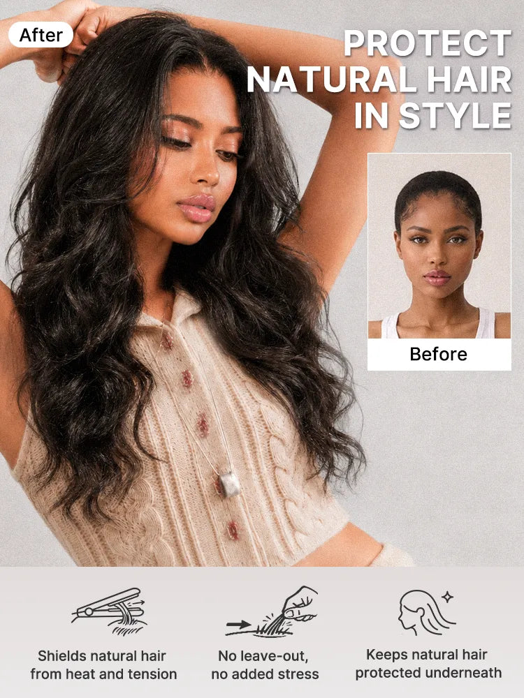 180% Density Light Kinky Straight Butterfly Cut Layered / Kinky Body Wave Glueless 7x6 Closure HD Lace Wig Pre-Cut Lace