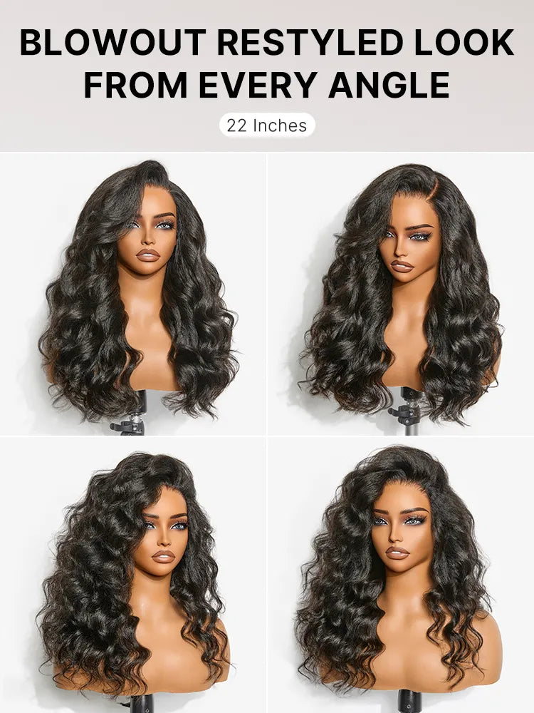 180% Density Light Kinky Straight Butterfly Cut Layered / Kinky Body Wave Glueless 7x6 Closure HD Lace Wig Pre-Cut Lace
