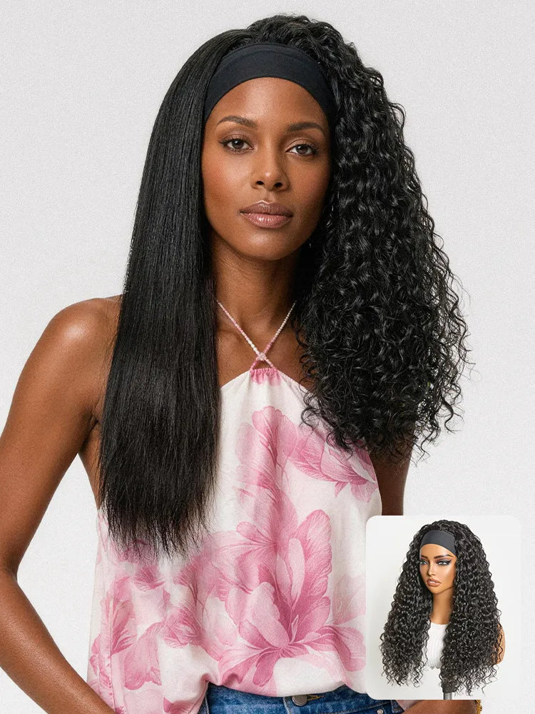 Beginner Friendly Water-Wave Wet and Wavy Headband Wig with Integrated Cooling Silk Headband, Effortless Wet-to-Dry Transformation (Get 2 Free Headbands) Main image