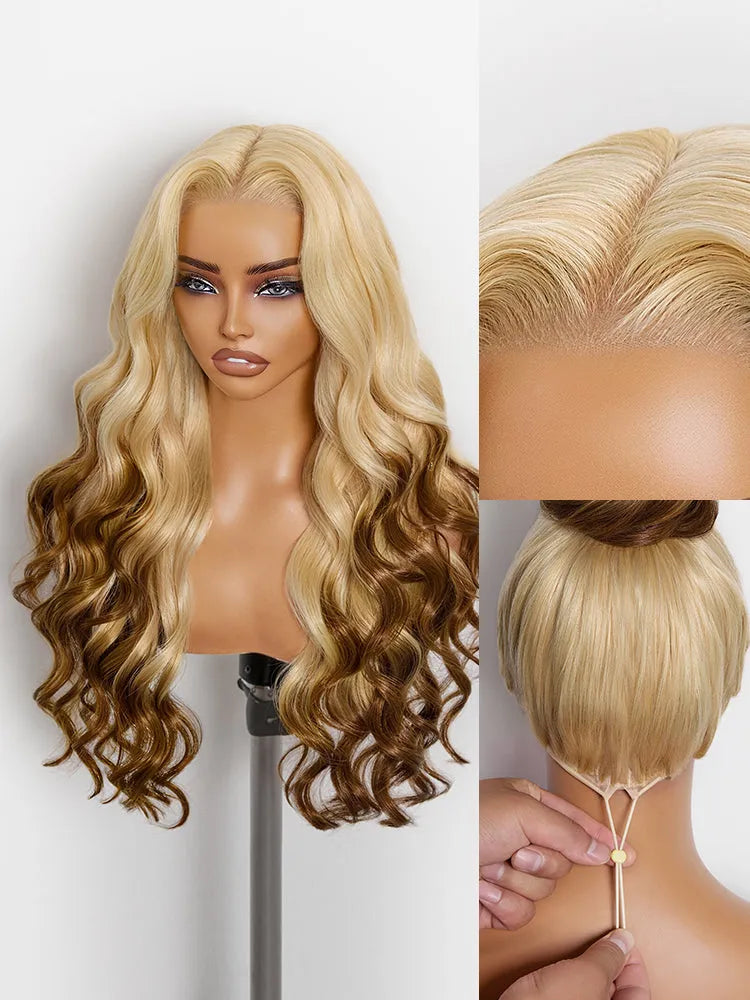 613 Blonde with Caramel Ombre Loose Wave 180% Density Human Hair 13×4 HD Lace Front Wig Pre-Cut Lace Main image