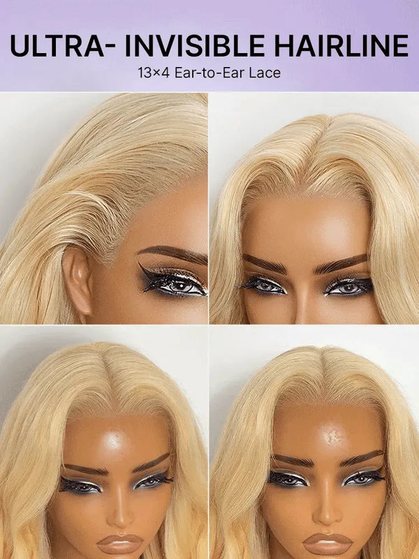 613 Blonde with Caramel Ombre Loose Wave 180% Density Human Hair 13×4 HD Lace Front Wig Pre-Cut Lace