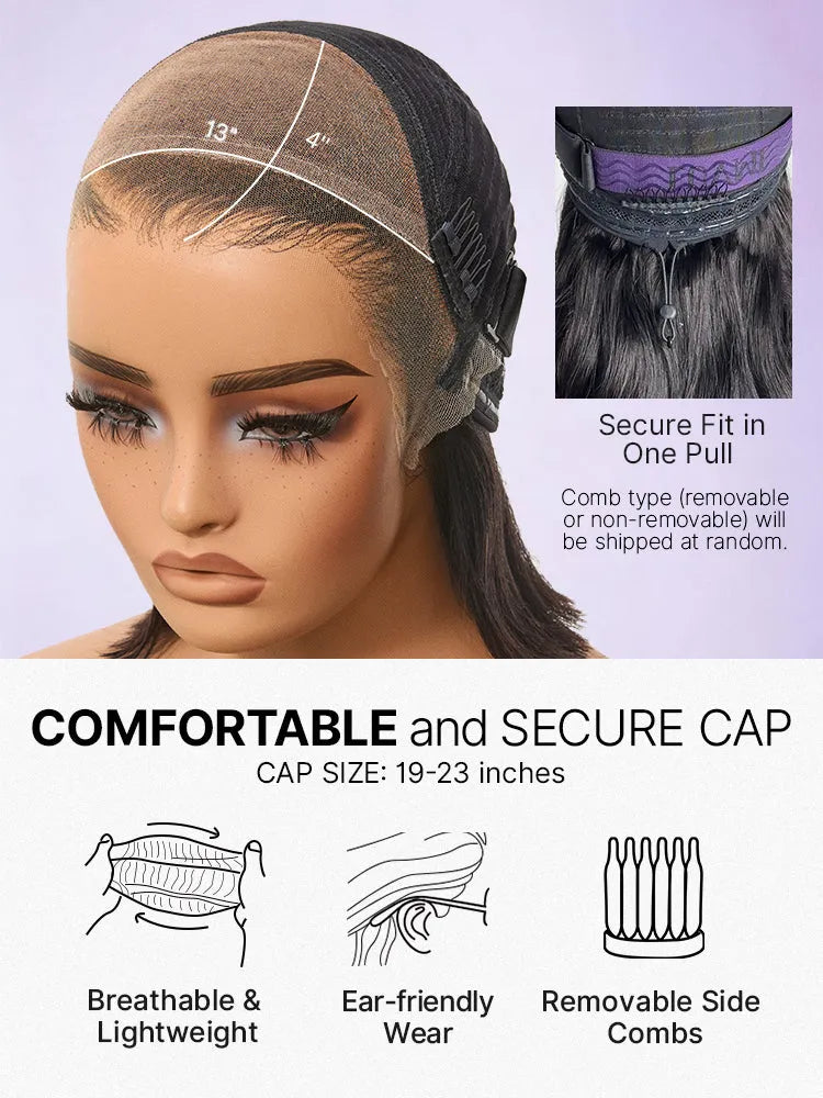 NatureMAX™ 200% / 250% Density Loose Wave Glueless Ear-to-ear 13x4 HD Lace Front Wig Pre-Cut Lace Flexi-Fit Drawstring Cap
