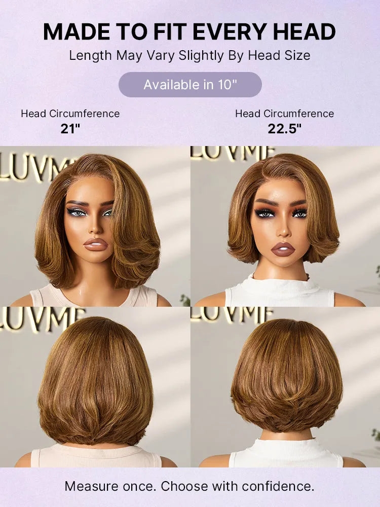 Toffee Brown Mix Blonde / Brown Highlight Layered Cut Glueless 5x5 Closure Lace Bob Wig Pre-cut Lace All-Day Comfort Cap