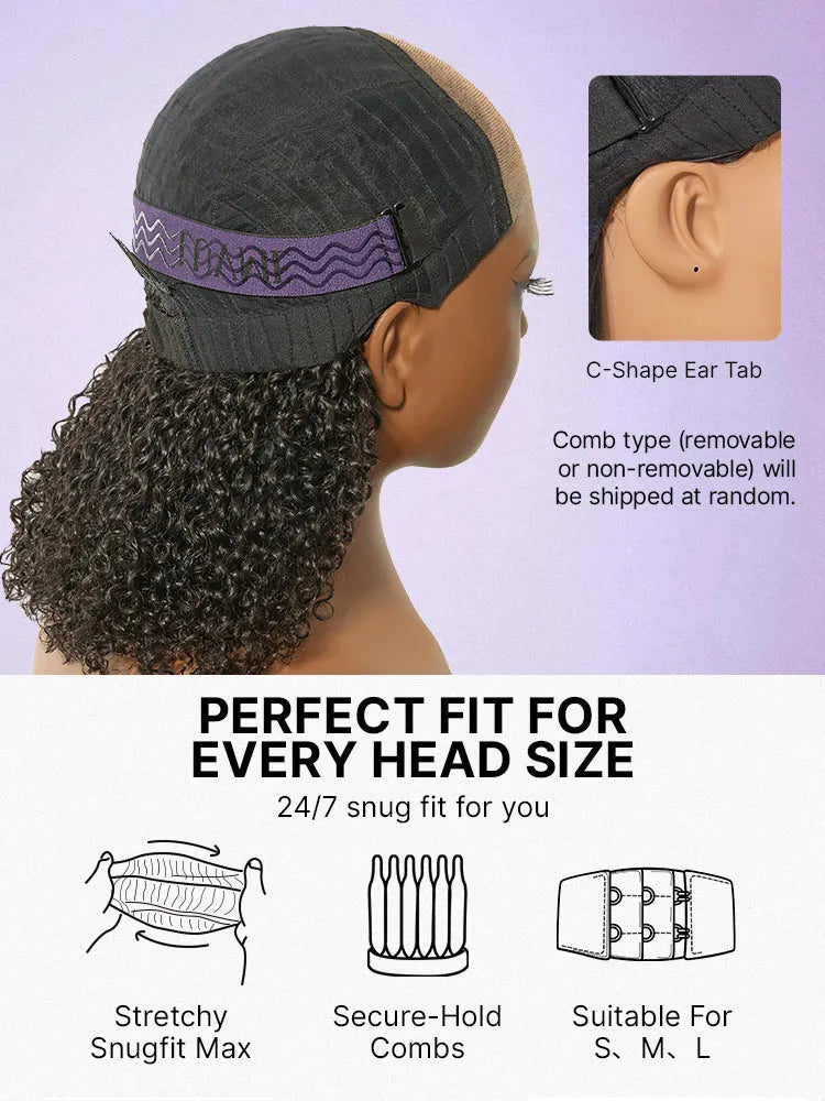 Beginner Friendly 200% Density Glueless 5x5 Closure Pre-Cut Lace Afro Curly Wig One Size Fits All Cap