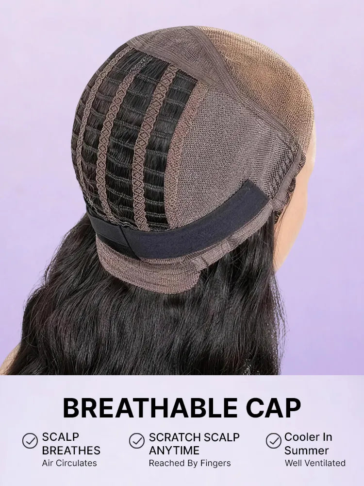 Fluffy Brown Ombre Highlights Water Wave Glueless 5x5 Closure HD Lace Long Curly Wig Breathable Cap