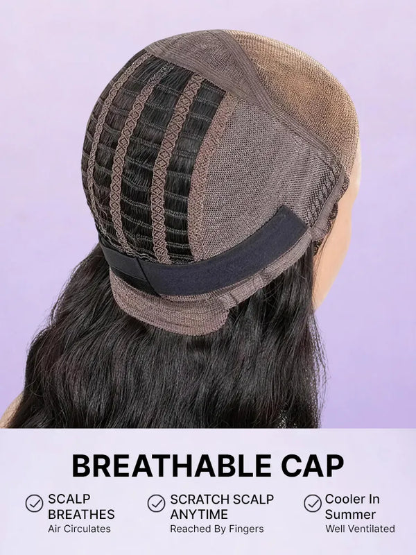 Fluffy Brown Ombre Highlights Water Wave Glueless 5x5 Closure HD Lace Long Curly Wig Breathable Cap