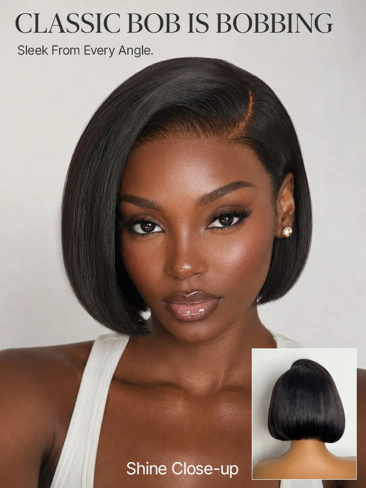 180% Density Sleek Short Bob Minimalist HD Lace Wig Pre-cut Lace All-Day Comfort Cap
