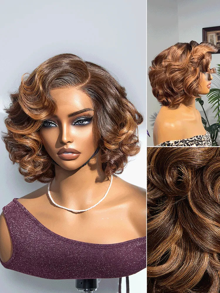 1 SEC INSTALL WIG | Mature Boss Brown Ombre Highlight / Natural Black Loose Wave Glueless Minimalist HD Lace Wig Pre-cut Lace