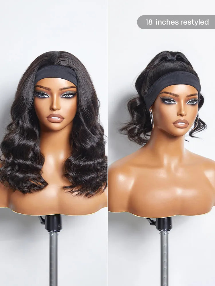 Natural Black Body Wave No Lace Glueless Long Headband Wig 100% Human Hair Secondary image